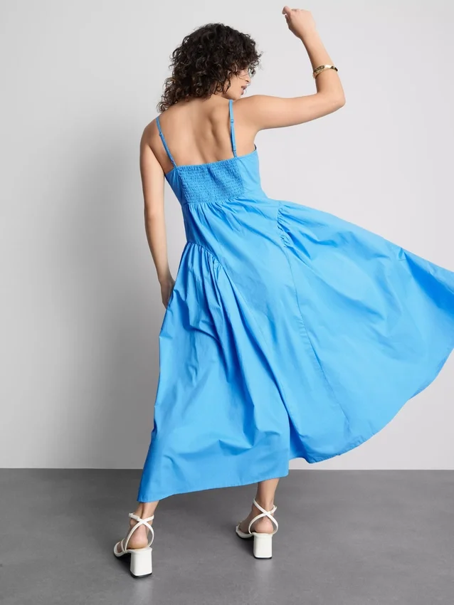 Vestido midi tipo espartilho com alças de algodão