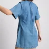 Vestido mini reto em ganga de algodão