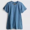 Vestido mini reto em ganga de algodão