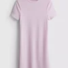 Vestido mini tipo t-shirt justo com canelado