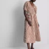 Vestido smock midi-longo às riscas em algodão