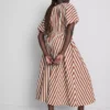 Vestido smock midi-longo às riscas em algodão